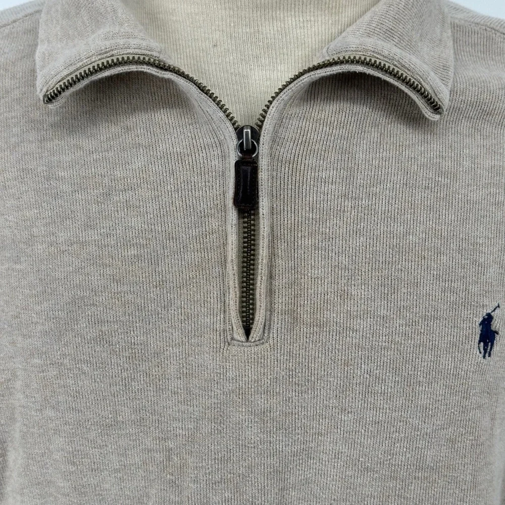 Vtg Polo Ralph Lauren XXL Beige Cotton Quarter Zip‎ Pullover Sweater Heritage